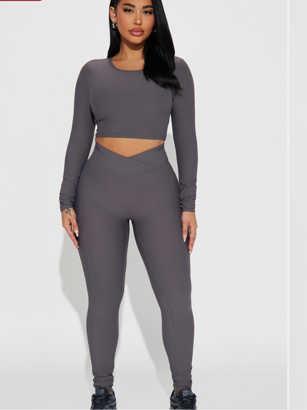 Fashion Nova Charcoal Gray V-Waist Ribbed Leggings Set. Best Condition
